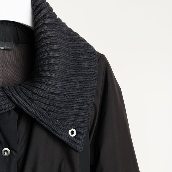 Crea Concept Black Padded Knit-Collar Jacket - Picture 4 of 11